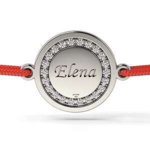 Brățară de argint cu șnur roșu și cristale Magic Coin, personalizată cu numele Elena - Atcom Jewelry
