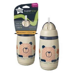 Tommee Tippee Superstar szívószálas hõtartó itatópohár 266ml, bézs színû, maci mintával, 12 hónapos kortól - Tommee Tippee