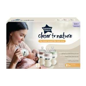 Tommee Tippee Closer to Nature cumisüvegek, 3 darabos, pasztell színek, a szoptatás és cumisüveges táplálás közötti könnyű váltáshoz tervezve - Tommee Tippee