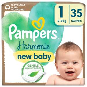 Pampers Harmonie Новородени Пелени Размер 1, 2-5kg, 35 броя, Рециклируема хартиена опаковка - Чанта за преповиване и Пелена