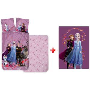 Disney Die Eiskönigin Bettwäsche-Set mit Fleecedecke, lila Thema mit Elsa, Anna, Olaf und Kristoff - Bettwäsche - Jugend und Erwachsene