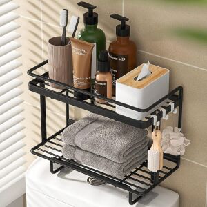 Quasar & Co. black metal bathroom shelf organizer over toilet with toiletries - Bathroom cabinet