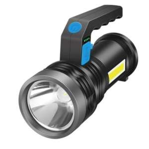 Schwarze wiederaufladbare LED-Taschenlampe mit Griff, 3W LED und 10 COB-Leuchten, perfekt für Camping, Wandern und Angeln - Taschenlampen & Stirnlampen