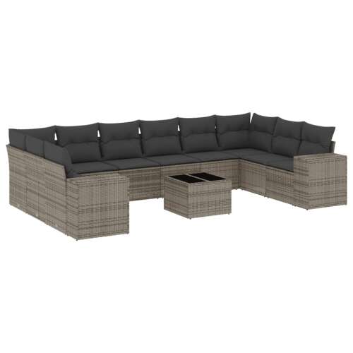 vidaXL 11 részes szürke polyrattan kerti ülőgarnitúra párnákkal, kerti bútor, terasz bútor, udvari bútor, kényelmes ülés, moduláris kialakítás - Kerti ülőgarnitúra