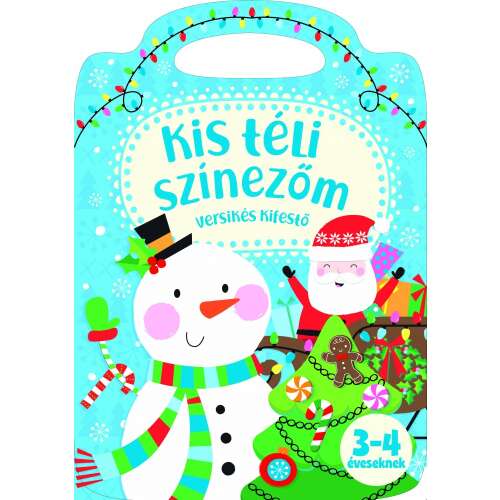 Kis téli szinezőm színezőkönyv, téli témájú, gyerekeknek, hóember, Mikulás, karácsonyfa 