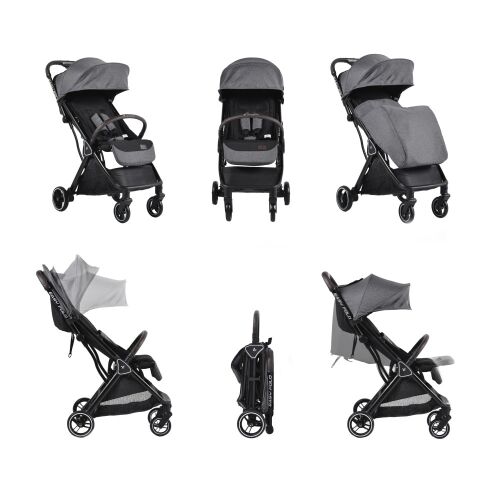 Easy Fold Szürke Automata Babakocsi Több Nézet Kollázs