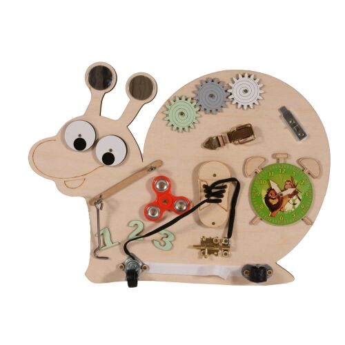 Közelkép a MONI Toys Montessori Csiga Matatófalról - érzékszervi és oktatási játék - Fejlesztő játék bölcsiseknek