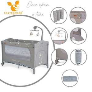 Cangaroo Once Upon a Time L2 utazóágy zenélő forgó játékkal, szürke, két szinten használható, összecsukható, kerekekkel, 14 kg-ig terjedő súlyú babáknak - Utazóágy és Kiegészítői