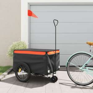 vidaXL fekete-narancssárga vas kerékpár-utánfutó 45 kg 94133053 Kerékpár utánfutó
