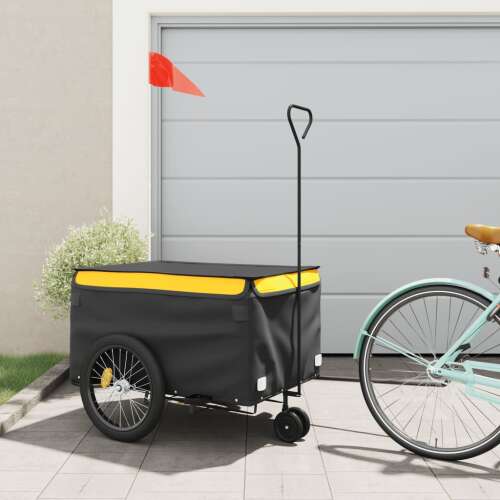 vidaXL fekete-sárga vas kerékpár-utánfutó 45 kg