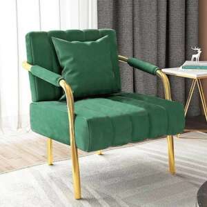 Green velvet armchair with gold legs, BeComfort FUR-1654-1 - Sofa