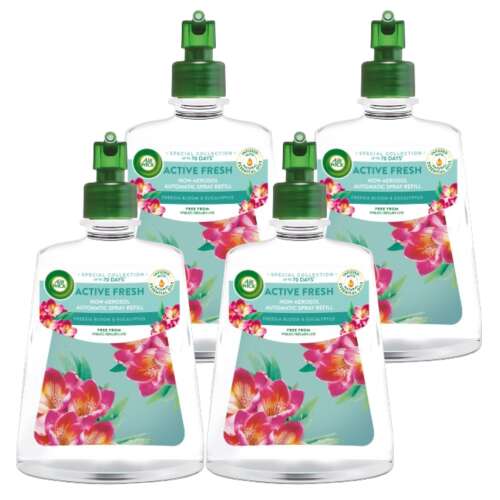 4er Pack Air Wick Active Fresh Freesie-Blüte & Eukalyptus Automatischer Sprüh-Nachfüller, nicht-aerosol, bis zu 70 Tage