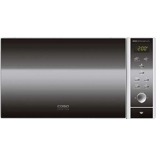 Cuptor cu microunde Caso MG 25 Ceramic, design negru și argintiu din oțel inoxidabil, afișaj digital, panou de control