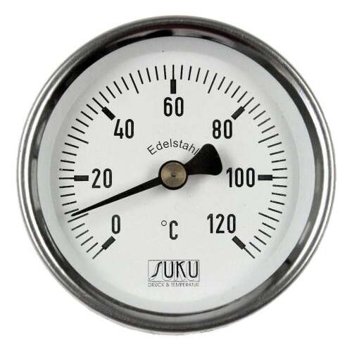Биметален термометър 63/0°+120°C 75mm, 0-120°C, диаметър 63mm, неръждаема стомана, марка SUKU