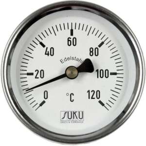 Bimetall-Thermometer 63/0°+120°C 75mm, 0-120°C, 63mm Durchmesser, Edelstahl, Marke SUKU - Wein- und Branntweinbrauen