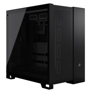 Szögletes nézet a Corsair 6500D Airflow fekete PC házról edzett üveg oldallappal - Számítógépház