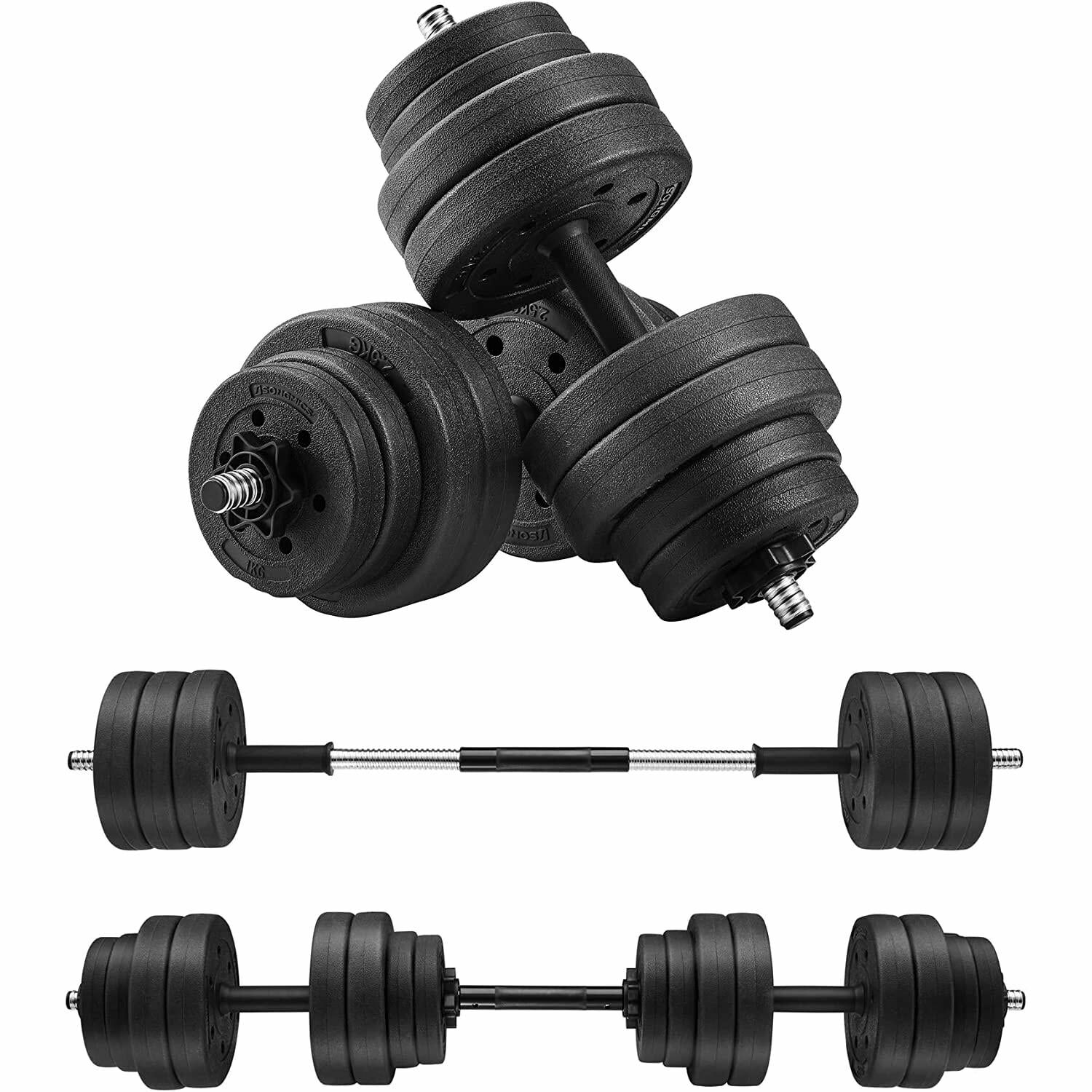 Sada činiek s prídavným hriadelom, 30 kg, čierna | SONGMICS