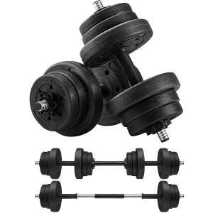 2-u-1 set bučica, 2 x 10 kg podesive bučice s dodatnom šipkom za utege  | SONGMICS 97909654 - SONGMICS Uteg i bučica