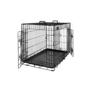 Klietka pre šteňatá, prepravný box, skladací, 2 dvierka, čierna | FEANDREA