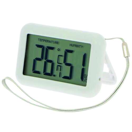 Digital indoor thermometer and hygrometer with string, measures temperature and humidity, -10 to +50°C, 10 to 99%rH, °C/°F switchable, min/max function