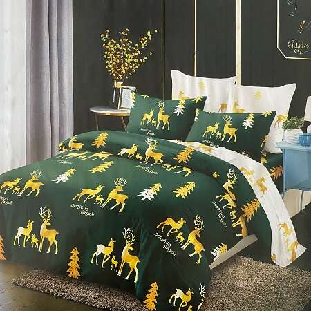 7 részes ágyneműhuzat - Zöld-fehér rénszarvasos - MS-340