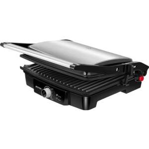 Grill de masă MPM Kontakt 2000W, negru și argintiu, vedere înclinată - MPM