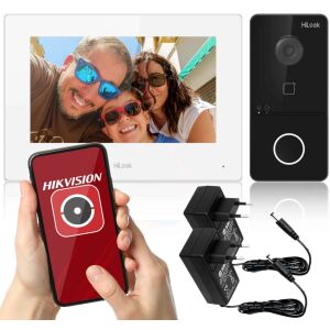 System wideodomofonowy HiLook z 7-calowym monitorem dotykowym, kamerą dzwonkową, aplikacją mobilną i zasilaczami - Hikvision