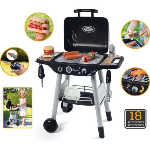 Set de joacă Smoby BBQ Grill cu 18 accesorii, inclusiv grătar, spatulă, clește și multe altele