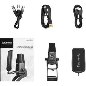 Saramonic SR-MV7000 Mikrofon pojemnościowy XLR i USB wielokierunkowy, z akcesoriami: kable, amortyzator, osłona przeciwwiatrowa - Mikrofon