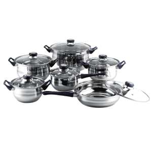 Floria ZLN4038 12-teiliges Edelstahl-Kochgeschirr-Set mit Glasdeckeln - Geschirre