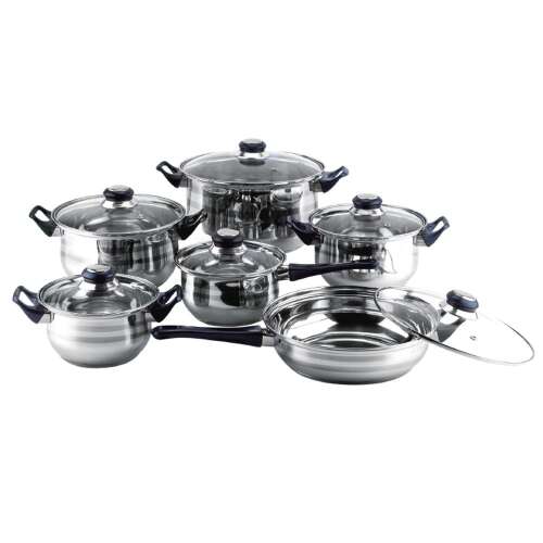 Floria ZLN4038 12-teiliges Edelstahl-Kochgeschirr-Set mit Glasdeckeln