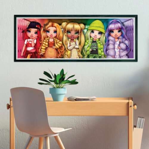 Clementoni Supercolor Rainbow High 10 w 1 puzzle, przedstawiające lalki Rainbow High w szatni