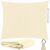 Beige square shade sail with ropes and D-ring, unpackaged.