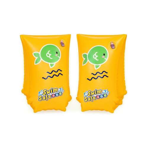 BESTWAY Wondersplash brațe gonflabile pentru copii, galbene cu design de pește verde, înot sigur