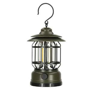 Green camping lantern with hook, rechargeable, LED light - Camping lantern
