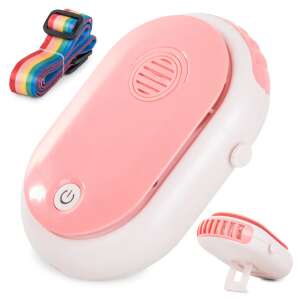 Różowy przenośny wentylator na szyję z tęczowym sznurkiem, dyfuzor aromaterapii, 3 poziomy prędkości, ładowalny, ładowanie USB - Wentylator