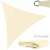 Beige triangular sun sail with ropes and metal rings, folded