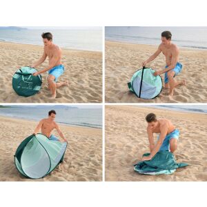Koláž krokov nastavenia plážového stanu Bestway Beach Quick 2 Pop-Up - Plážové stany