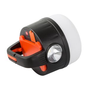 Angled view of rechargeable LED camping lantern with USB and solar panel - Camping lantern