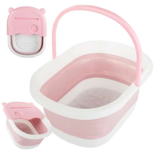 Összecsukható lábmasszázs tál fogantyúval, rózsaszín szilikon párnákkal kollázs