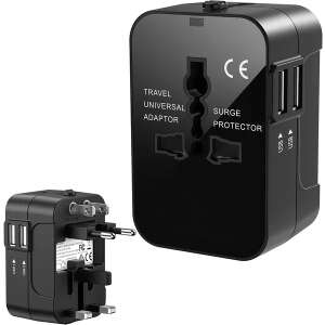 Universal Reiseadapter mit 2 USB-Anschlüssen für UK, USA, EU, AUS Steckdosen - Schwarz - Netzwerkadapter