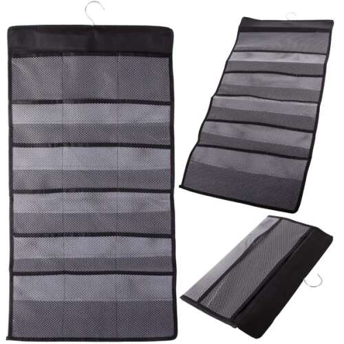 Black hanging underwear organizer with 24 pockets, perfect for storing bras, socks, and underwear