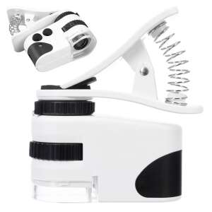 60x-os zoom mikroszkóp lencse telefonhoz, fehér, klipes, 2 LED fény, állítható fókusz - Mikroszkóp kiegészítő