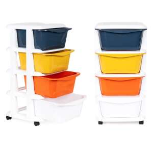 ModernHome 4-Schubladen-Spielzeugaufbewahrung mit Rollen, blau, gelb, orange, weiß - ModernHOME