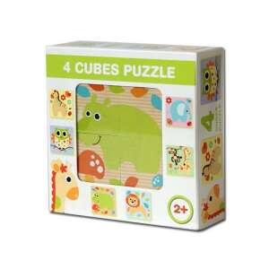 4 Würfel Puzzle mit Safari-Tieren, ein Holzpuzzle für Kleinkinder mit Tieren wie einem Flusspferd, Giraffe, Löwe und Elefant - Babys & Toddler