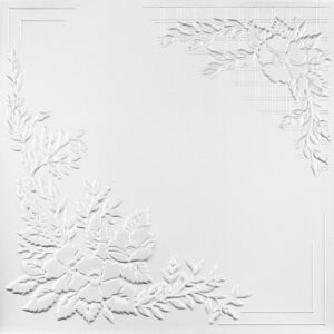 Virágminta Mennyezeti Díszlap - 50x50 cm - Fehér