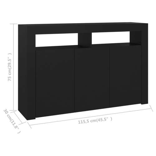 vidaXL fekete tálalószekrény LED-világítással 115,5x30x75 cm 52436960