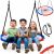 Three happy children swinging on a Neo-Sport Swingo nest swing. Outdoor fun for kids.
