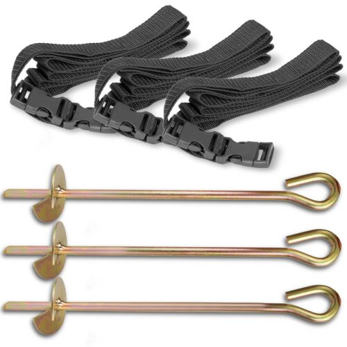 3-piece trampoline anchor kit with straps and ground anchors