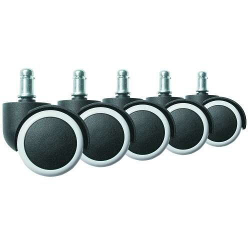 Set of 5 white rubberized office chair casters